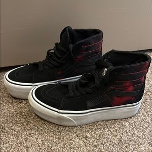Vans Black and Red High-Top Sneakers